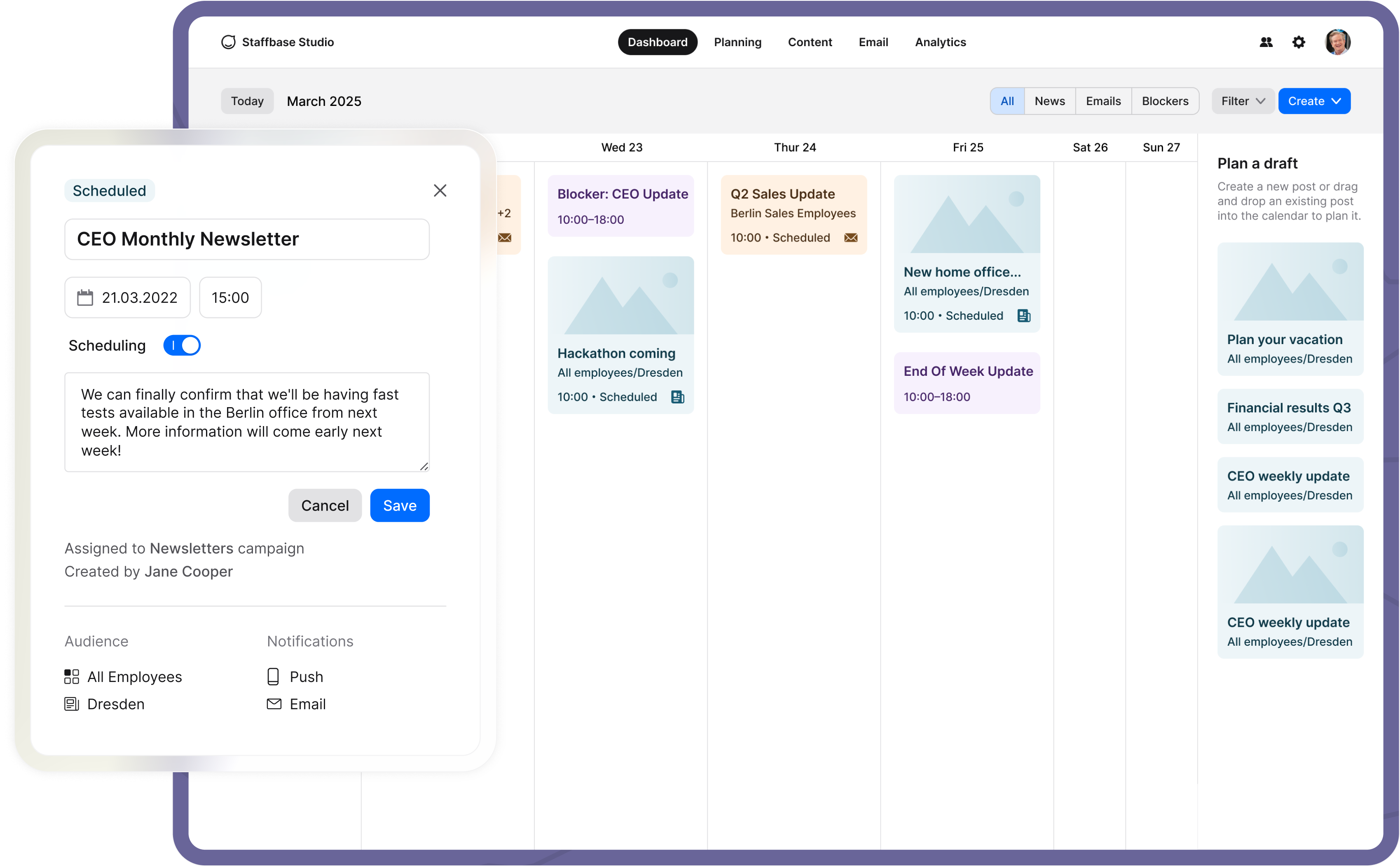 Staffbase Publishing Feature